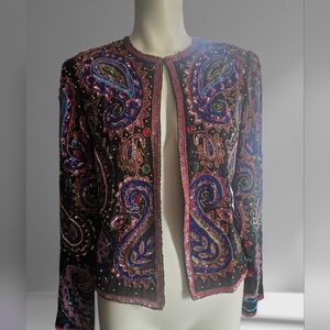Adrianna Papell Silk Beaded Paisley Jacket Vintage Statement Piece